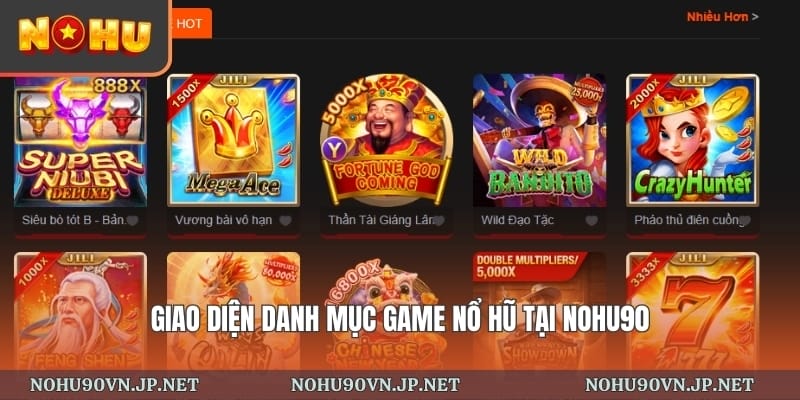 Giao diện danh mục game Nổ Hũ tại Nohu90