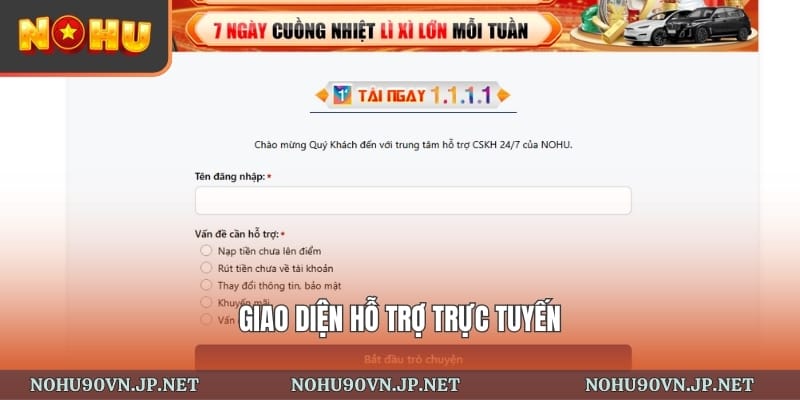 giao diện hỗ trợ trực tuyến