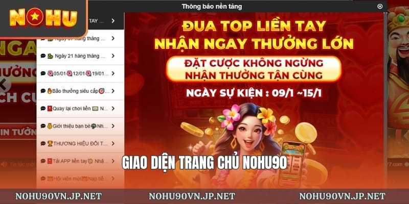 Giao diện trang chủ Nohu90